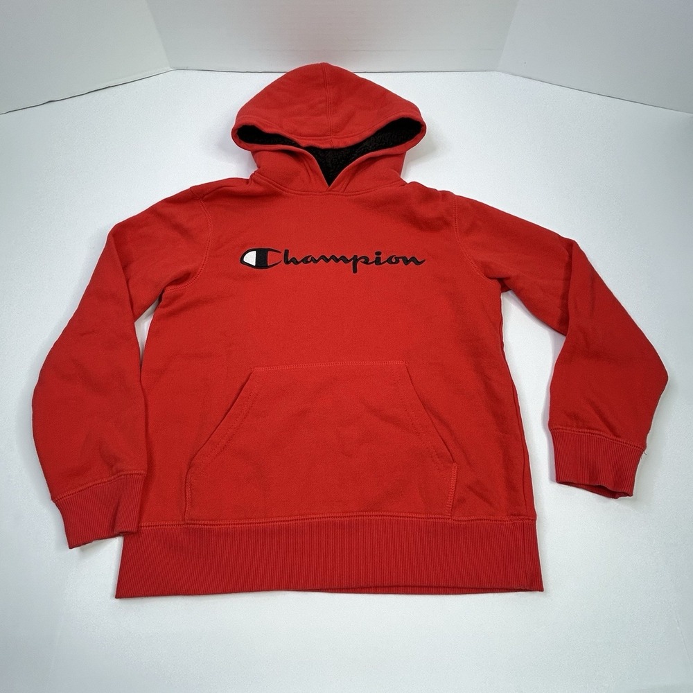 Champion Hoodie Sweatshirt Youth Medium Red Pullover Logo Spell Out READ**
